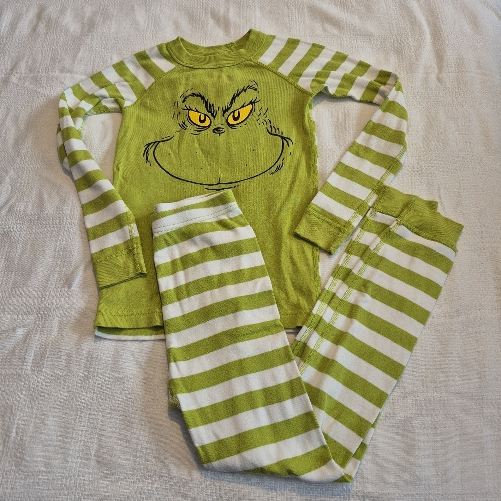 Hanna Andersson boys or girls size 130 or 8 Grinch pajama set green/white GUC